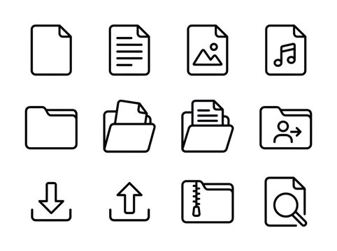 Collection of Document and Folder Icons for Digital Interfaces.
