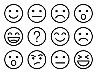 Set of twelve different emotion face icons in a grid.