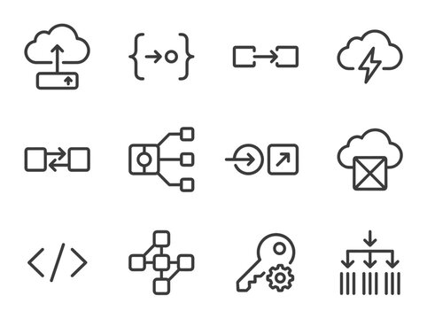 Set of Technology and Data Flow Icons for Digital Systems.