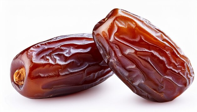 two ripe dates with wrinkled texture isolated on white background
