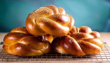 golden braided bread rolls stacked together