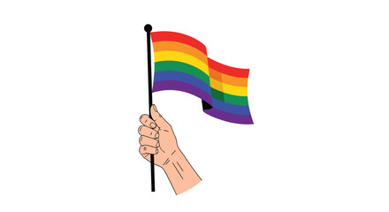 Hand raises a vibrant rainbow flag aloft in a display of pride to celebrate lgbtq rights and promote unity diversity and inclusive hope for all communities.