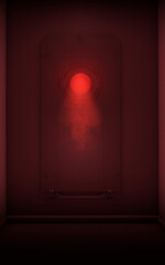 Close-up of a heavy-duty watertight door. Industrial watertight door in a marine environment, 3d rendering