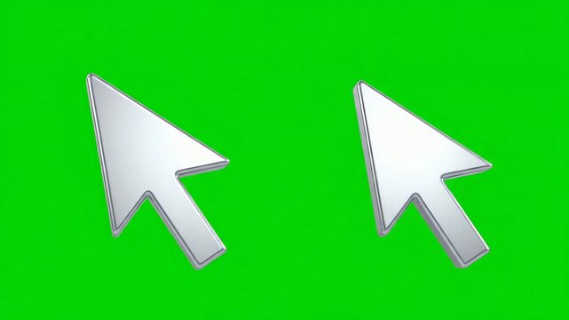 Set of 3D Computer Mouse Cursors Clicking with Glow Effect and Sound on Green Screen