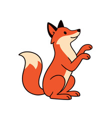 Obraz premium Flat vector illustration of bright red fox sitting on hind legs begging playfully front paws up rounded shapes clean outline clean white background