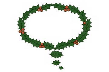 Holly thought bubble border representing christmas holiday season communication and festive contemplation, transparent background