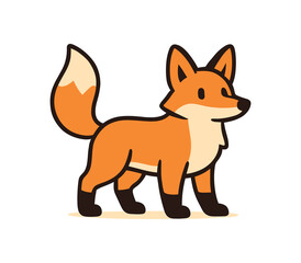 Obraz premium Flat vector illustration of bright fox standing alert with ears perked and tail raised rounded shapes clean outline clean white background