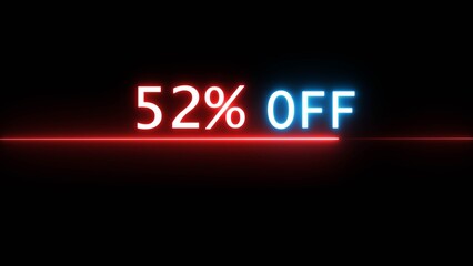 Business 52% off illustration. Neon discounts offer number. Business promotions and special percentage offers.