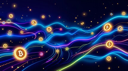 Abstract futuristic financial technology connection network digital currency flow global exchange system