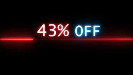 Business 43% off illustration. Neon discounts offer number. Business promotions and special percentage offers.