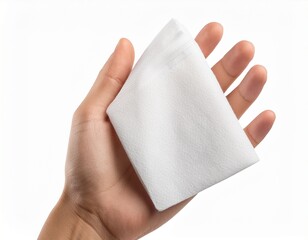 hand holding a white handkerchief isolated on a white background