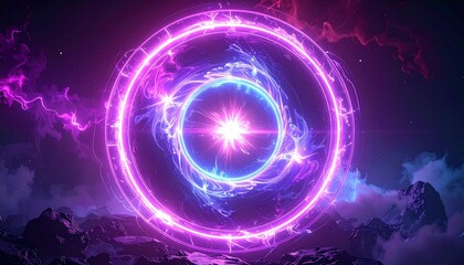 Fototapeta premium Futuristic Abstract Glowing Portal with Swirling Energy and Cosmic Background