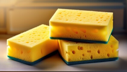 close up of yellow sponges for washing dishes or body