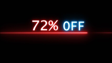 Business 72% off illustration. Neon discounts offer number. Business promotions and special percentage offers.