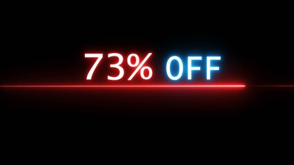 Business 73% off illustration. Neon discounts offer number. Business promotions and special percentage offers.
