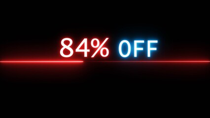 Business 84% off illustration. Neon discounts offer number. Business promotions and special percentage offers.