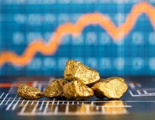 gold nuggets in front of financial charts