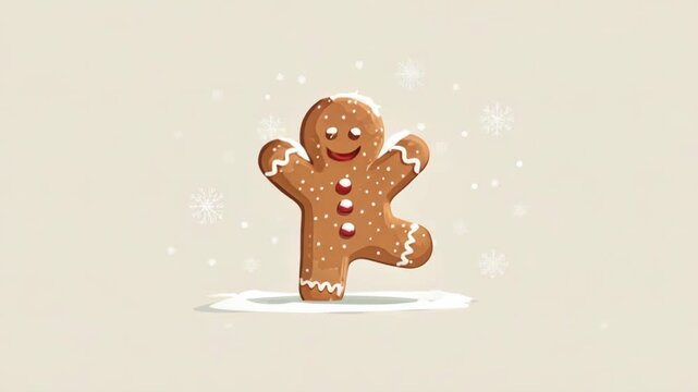 Cheerful gingerbread man with snowflakes - festive holiday design