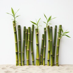 Obraz premium Bamboo stalks stand upright in sandy soil