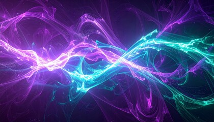 Obraz premium Vibrant Abstract Digital Art Featuring Dynamic Intertwining Neon Waves of Luminous Purple and Cyan Energy Flowing with Electric Radiance