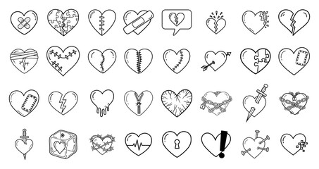 Heart Doodle Icon Set Hand Drawn Love and Valentine Symbols Collection