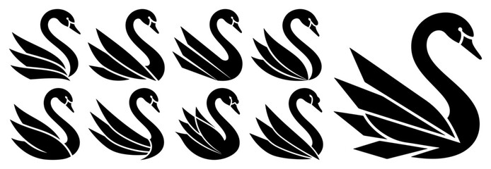 Elegant swan logo icon set Black bird silhouette vector collection © Aisha Kudorova