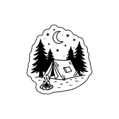 Camping under the stars with a campfire and tent.