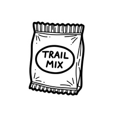 Hand drawn illustration of a trail mix bag.