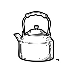 Vintage Kettle Illustration with Handle and Spout.