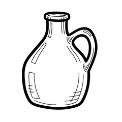 A simple, hand-drawn black and white illustration of an empty glass jug or carafe with a prominent handle, perfect for beverage or kitchen-themed designs.