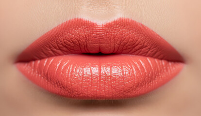 Beautiful coral lipstick on perfect lips
