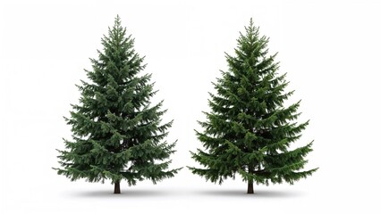 Fototapeta premium Two green pine trees displayed against a white background.