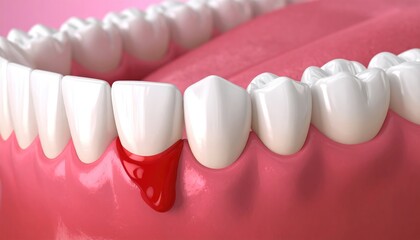 A detailed depiction of a human mouth reveals a close-up of a bleeding gum, highlighting the potential consequences of poor oral hygiene and raising awareness about dental health.