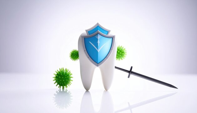 A valiant tooth stands as a symbol of oral health protection, a vigilant defender against harmful elements, representing the importance of dental care.