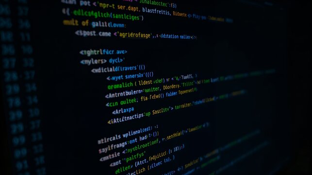 Close-up of lines of programming code on a monitor screen, with a digital and technical aesthetic - Powered by Adobe