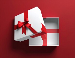 White Gift Box with Red Ribbon on Dark Background. Generative Image