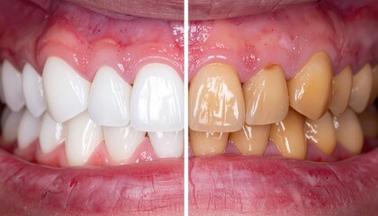 An image showcases a striking before-and-after comparison of dental procedures, highlighting the transformative power of cosmetic dentistry with a side-by-side view.