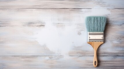 brush in hand for products to restore and paint the wall, indoor the building site of a house, wall during painting, renovation, painting, contractor, Architect, construction worker