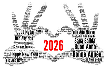 Happy New Year 2026 word cloud in different languages