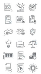 Set of business and finance icons representing success, strategy, and analytics for professional use