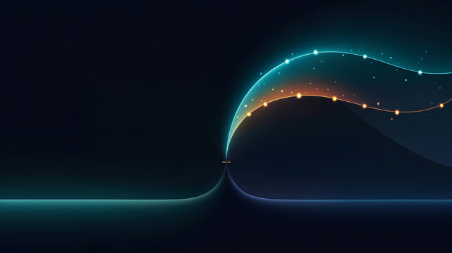 Time series growth arc from central node on dark fintech background
