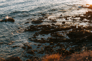 Romantic Ocean View on Fuerteventura Island, Minimalist Seascape with Sunlight Reflections, Winter Vacation in Europe, Peaceful Coastal Landscape