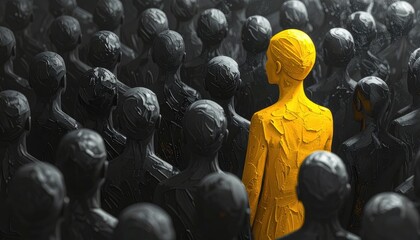 Obraz premium Standing Out: Powerful Image of Individuality and Uniqueness Amidst a Crowd - Conceptual Art, Leadership, and Inspiration