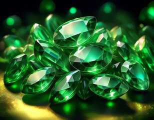 sparkling green gemstones a pile of vibrant green gemstones sparkles under the light revealing facets and colors offering a sense of luxury and allure
