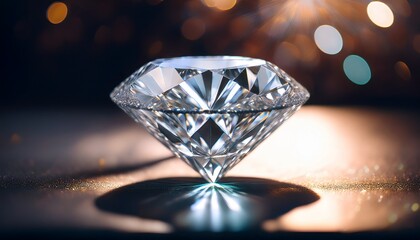Fototapeta premium diamond s glittering realm close up showcases the brilliance of a diamond against a blurred background highlighting its perfect cut and facets with a subtle hint of elegance and luxury