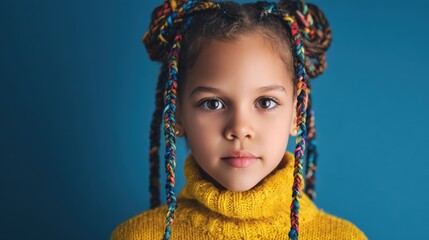 young person with braided hair blue background