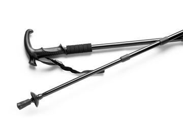 Walking poles isolated on white background, closeup