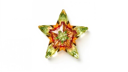 Fototapeta premium Star-shaped glass ornament with intricate multicolored patterns and a central green flower design.