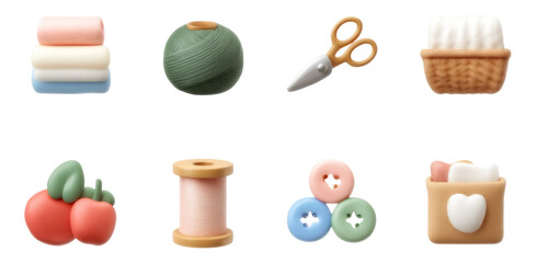Cute and Soft Pastel Craft Items for Kawaii Crochet and Yarn Lovers on Transparent Background