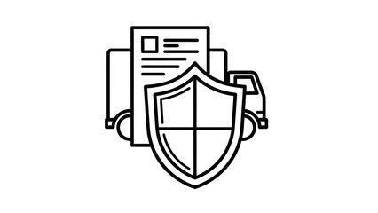 Protected Delivery: A graphic design depicts a truck carrying paperwork, overlaid by a protective shield, conveying a sense of secure and reliable transport.